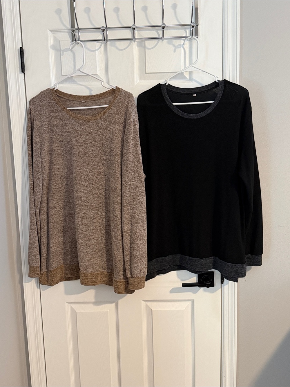 Cozy Neutral Knit Long-Sleeve Top (Beige/Tan & Black)